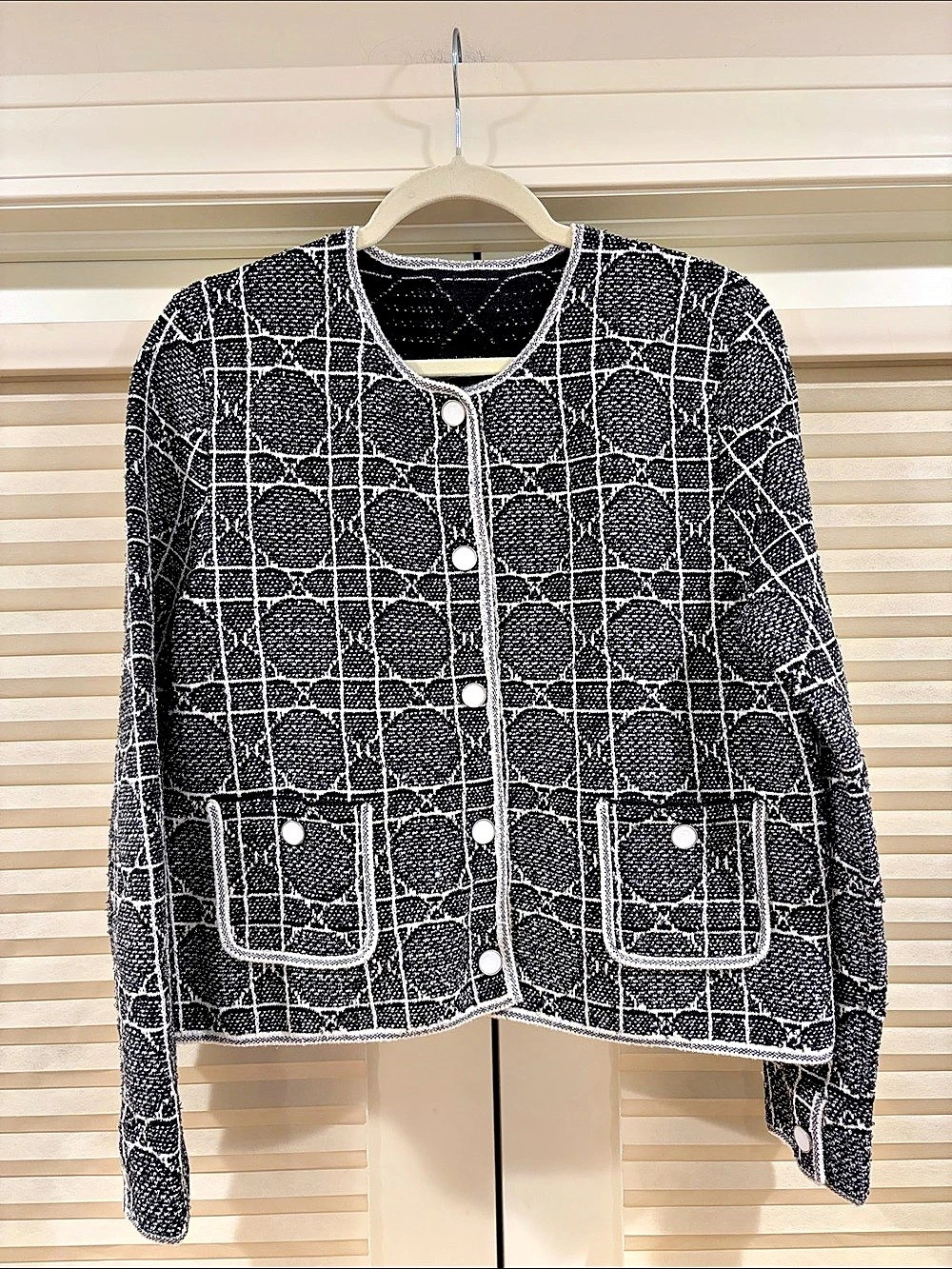 NWOT Christian Dior Macrocannage Cropped Jacket Black & White, Size US 8